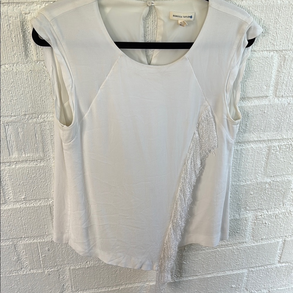Rebecca Taylor Fringe Sleeveless White Blouse sz 4
